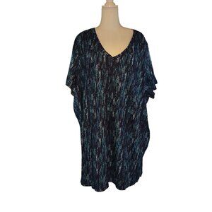 Roamans Womens Plus Size 4X V-Neck Blue & Black Abstract Print Tunic Top